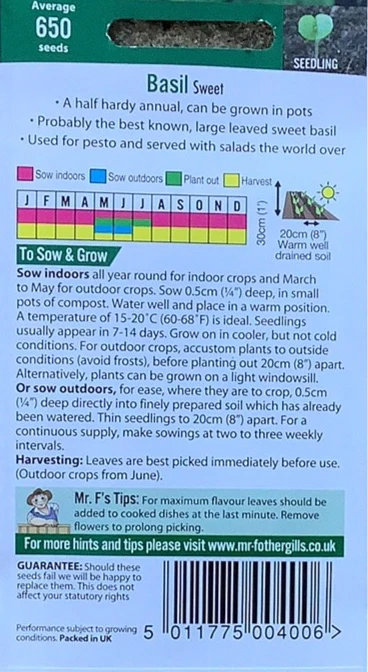 Seed Basil Sweet 1.368g MFG2702