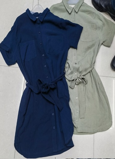 [VI7875] Dress Cargo Plain Cotton Vintage W/Belt YZ-0535B-1