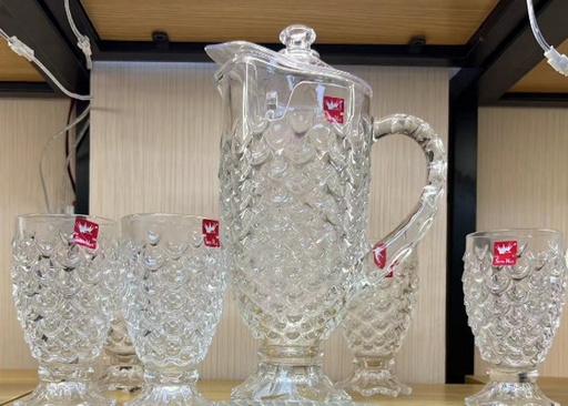 [VI7972] Water Jug Glass W/Cup Premium 5pc/set OY-06