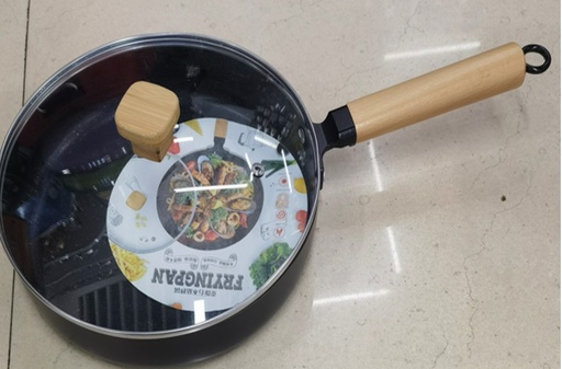 [VI8065] Frying Pan W/Lid Wdn Handle 16953-4