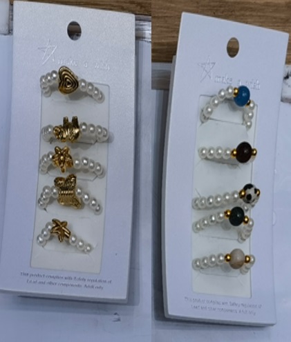 [ST2185] Ring Finger 5pcs/crd Beaded Pearl 4561-1-3