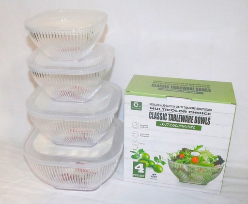 [VI8284] Bowl W/Cover PP 4Pcs/Set 'Shunchang'