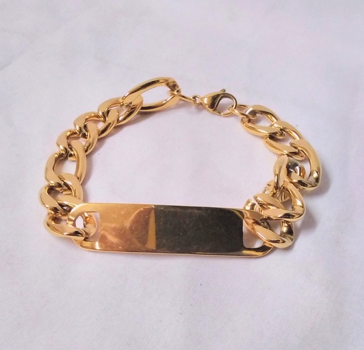 [ST2290] Jewellery Braclet Men'S 21Cm Gold W/Engrave Panel