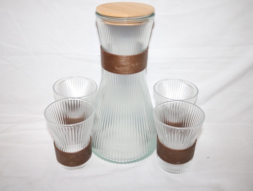 [VI8478] Water Jug Glass W/Cup 5Pc/Set WY81-9